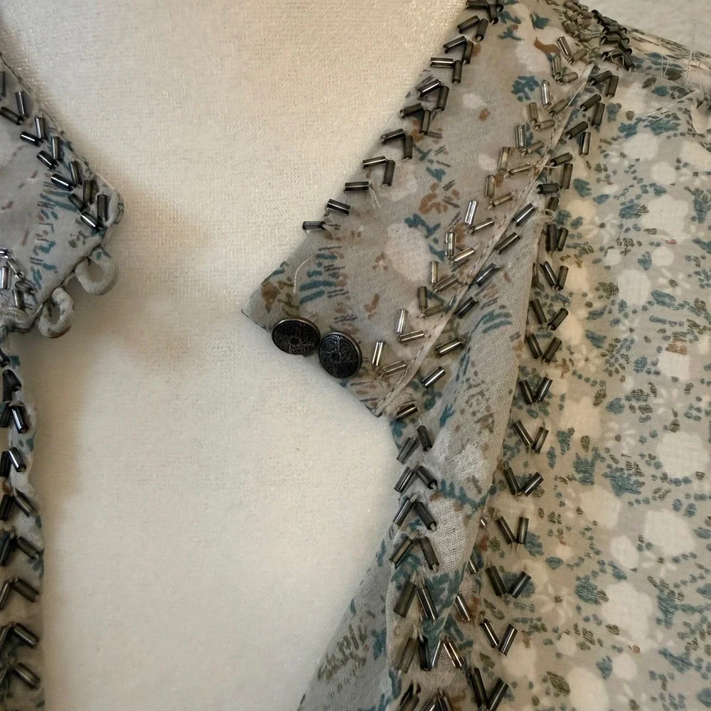 Free People If I Had You Ruffled Blouse M‎ Sheer Boho Floral Long Sleeve Cottage